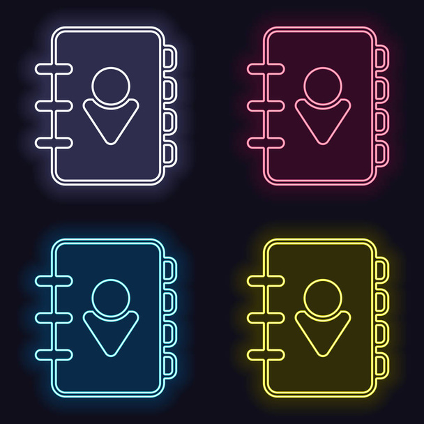 address book with person on cover. simple icon. linear symbol with thin outline. Set of neon sign. Casino style on dark background. Seamless pattern - Vector, Image