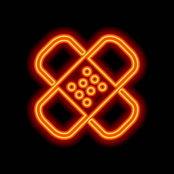Band aid icon. Plaster sign. Couple of patches. Simple linear icon with thin outline. Orange neon style on black background. Light icon - Vector, Image