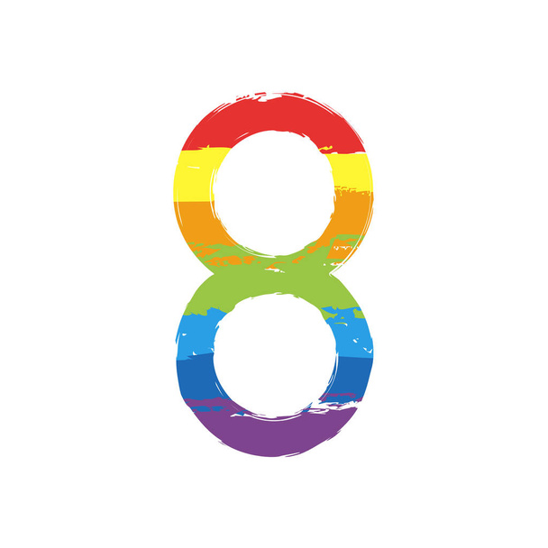 Número ocho, número, letra simple. Signo de dibujo con estilo LGBT, siete colores de arco iris (rojo, naranja, amarillo, verde, azul, índigo, violeta
 - Vector, Imagen