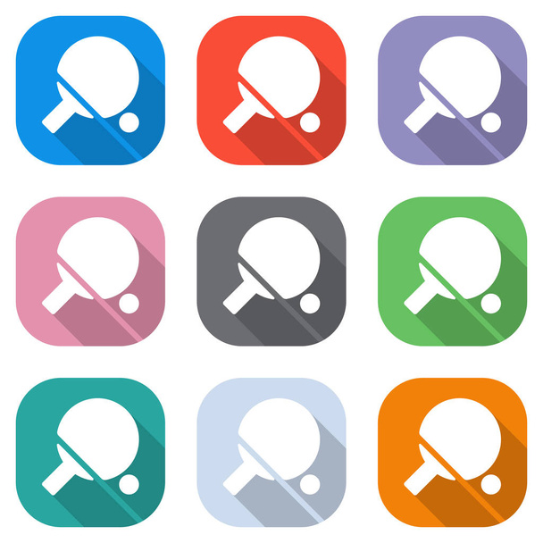 Икона пинг-понга. Набор белых иконок на цветных квадратах для применения. Бесшовный и шаблон для плаката
 - Вектор,изображение