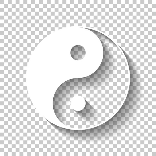 Yin Yan símbolo. Icono blanco con sombra sobre fondo transparente
 - Vector, Imagen