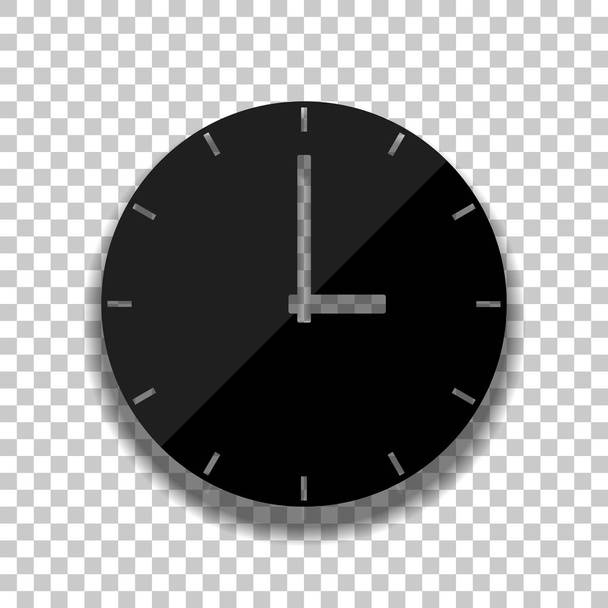 Απλή ρολόι εικονίδιο. Μαύρο γυαλί εικονίδιο με μαλακό σκιάς σε διαφανές φόντο - Διάνυσμα, εικόνα