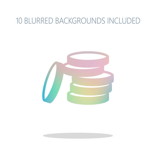 Coin stack icon. Colorful logo concept with simple shadow on white. 10 different blurred backgrounds included - Vector, Image