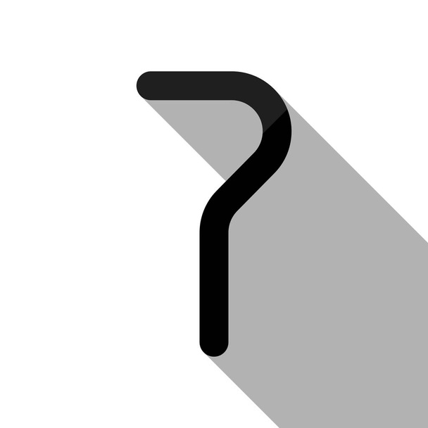 Nummer zeven, cijfer, eenvoudige brief. Zwarte object met lange schaduw op witte achtergrond - Vector, afbeelding