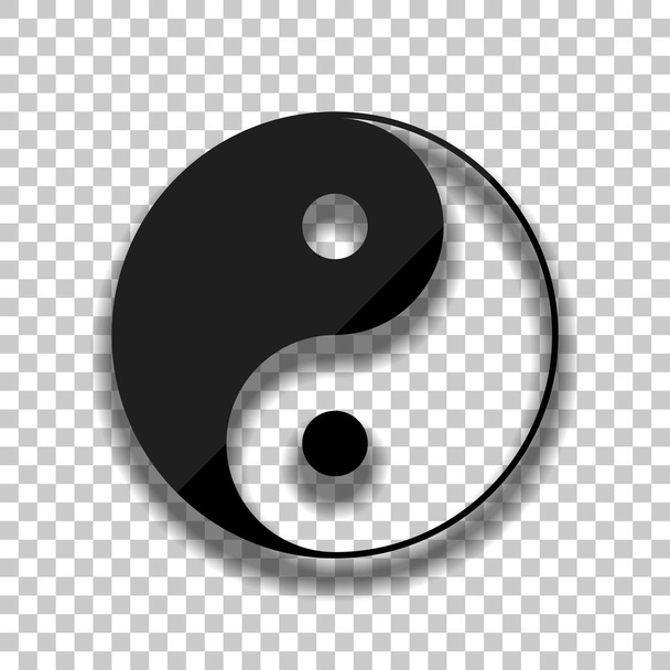 yin ヤンの記号です。透明な背景のソフトな影と黒いガラス アイコン - ベクター画像