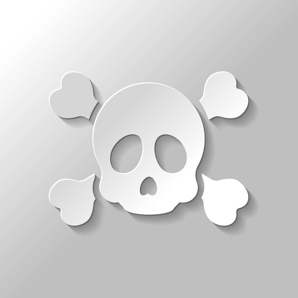 Skull and crossed bones. Simple icon. Paper style with shadow on gray background - Vektor, Bild