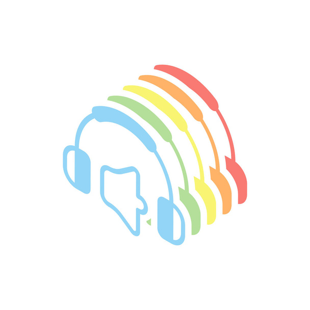 Headphones and volume level. Mute volume level. Simple icon. Stack of colorful isometric icons on white background - Vector, Image