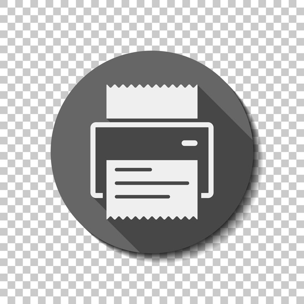 printer, receipt, simple icon. White flat icon with long shadow in circle on transparent background - Vector, Image