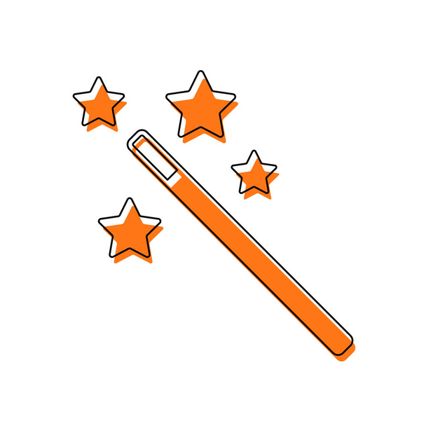 Kouzelná hůlka s hvězdami. jednoduchá silueta. Izolované ikona skládající se z černé tenké kontury a oranžové přestěhoval plnění v různých vrstvách. Bílé pozadí - Vektor, obrázek