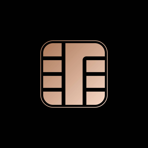 Chip van het pictogram van de creditcard. Rood goud stijl op zwarte achtergrond - Vector, afbeelding