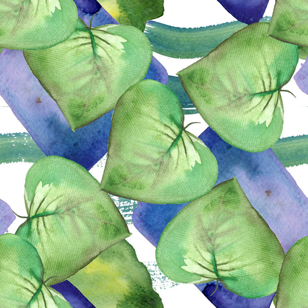 Green leaves of petunia watercolor seamless pattern - Photo, Image