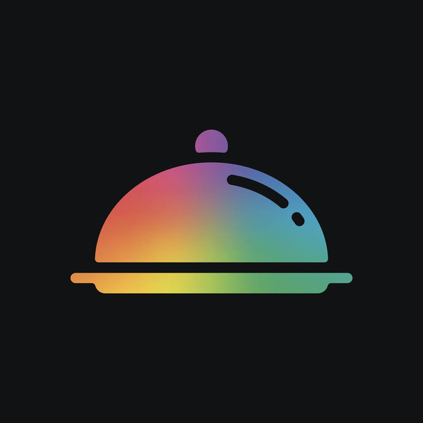 Restaurant cloche or tray. Restaurant icon. Rainbow color and dark background - Vector, Image