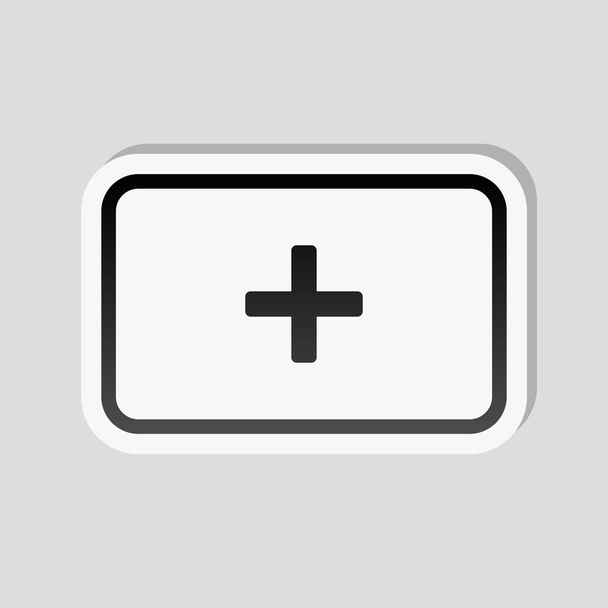 Caja de primeros auxilios. icono simple. Estilo de etiqueta con borde blanco y sombra simple sobre fondo gris
 - Vector, imagen