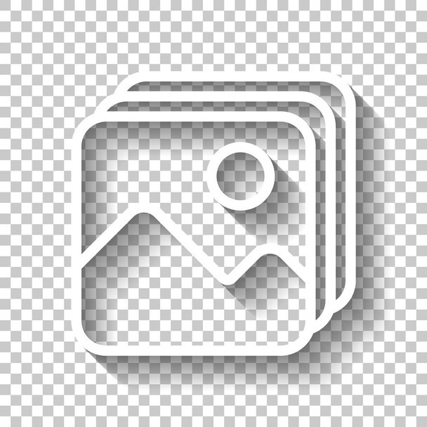 Simple stack of pictures. White icon with shadow on transparent background - Vector, Image