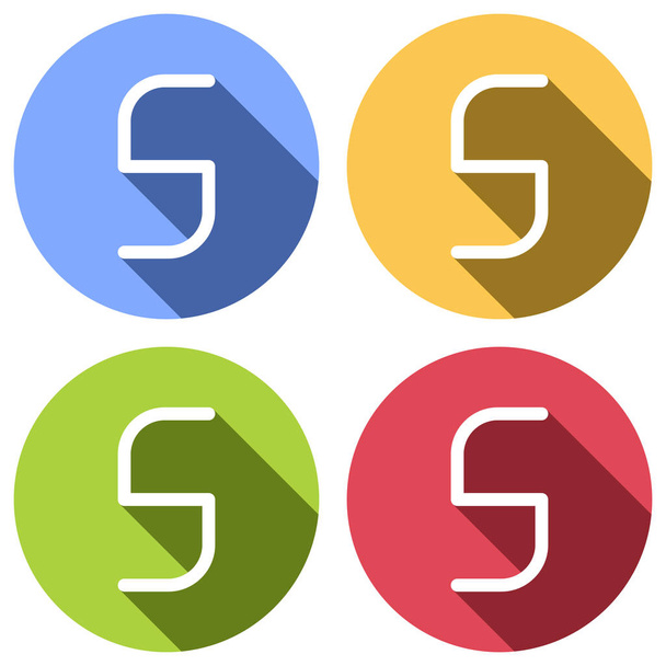 Number 5, numeral, fifth. Set of white icons with long shadow on blue, orange, green and red colored circles. Sticker style - Vector, afbeelding