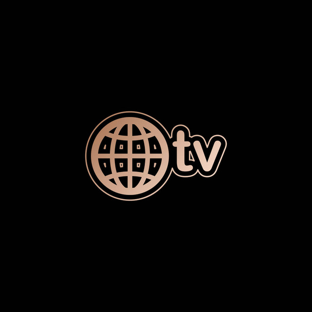 Domäne für Medien und Fernsehen, Globus und Fernsehen. Rotgold-Stil auf schwarzem Hintergrund - Vektor, Bild