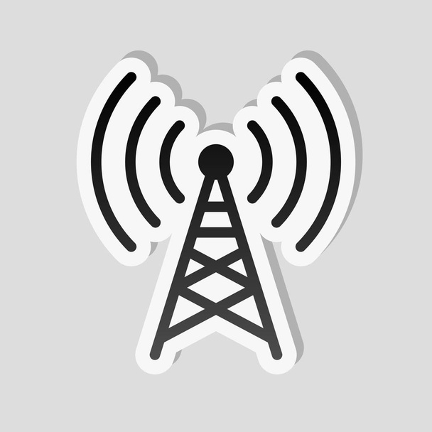 Radio toren pictogram. Lineaire stijl. Sticker stijl met witte rand en eenvoudige schaduw op grijze achtergrond - Vector, afbeelding