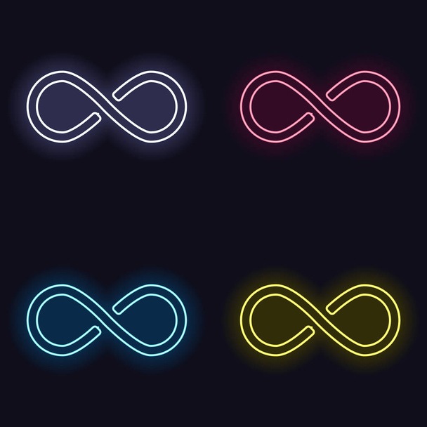 Infinity symbool, eenvoudige pictogram. Set van lichtreclame. Casino style op donkere achtergrond. Naadloze patroon - Vector, afbeelding