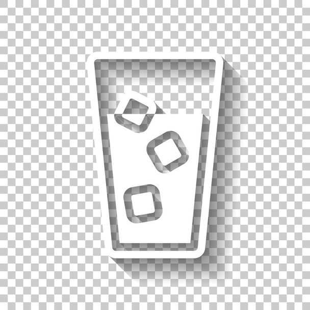 glas water met ijs kubussen pictogram. Witte icoon met schaduw op transparante achtergrond - Vector, afbeelding