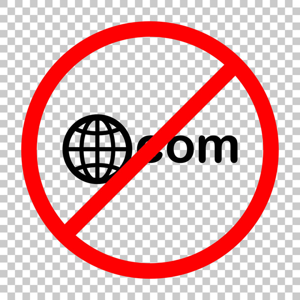 uno de los principales dominios, globo y com. No permitido, objeto negro en señal de advertencia roja con fondo transparente
 - Vector, Imagen