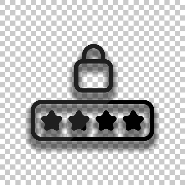 Κωδικό PIN και κλειδαριά. Απλή εικόνα. Μαύρο γυαλί εικονίδιο με μαλακό σκιάς σε διαφανές φόντο - Διάνυσμα, εικόνα