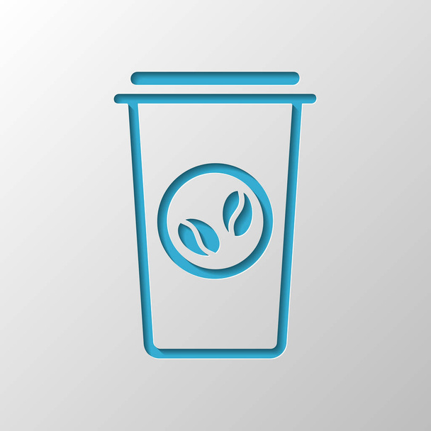 Taza de café, café para llevar. Icono lineal simple, contorno delgado. Diseño de papel. Símbolo cortado con sombra
 - Vector, imagen