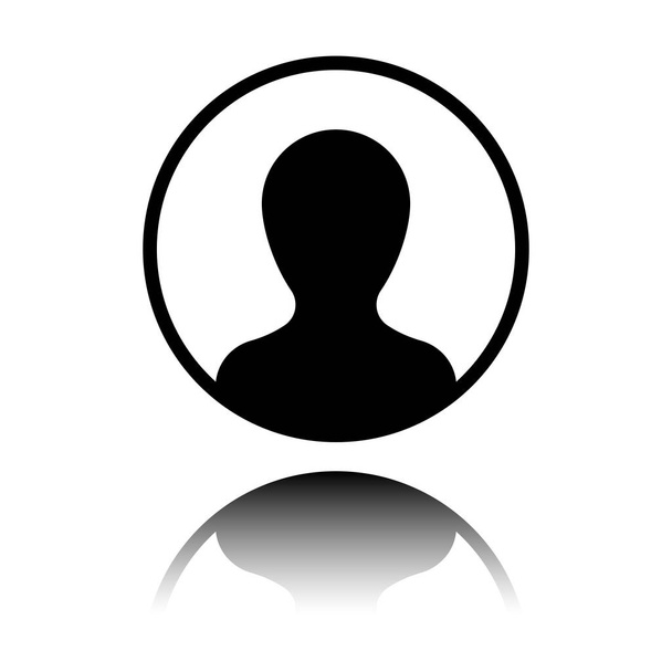 Perfil, persona en círculo. Icono negro con reflejo de espejo sobre fondo blanco
 - Vector, imagen