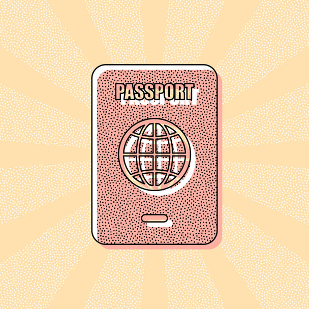 passport, simple icon. Vintage retro typography with offset printing effect. Dots poster with comics pop art background - Vector, Image