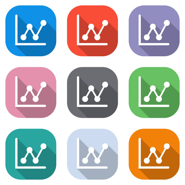 Growing graph line icon. Set of white icons on colored squares for applications. Seamless and pattern for poster - Vector, Image