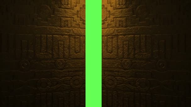 Animasyon - Metal Aztekler yeşil ekran arka planı için açılış kapı. - Video, Çekim