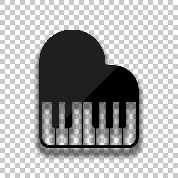 Grand piano icon. Black glass icon with soft shadow on transparent background - Vector, Image
