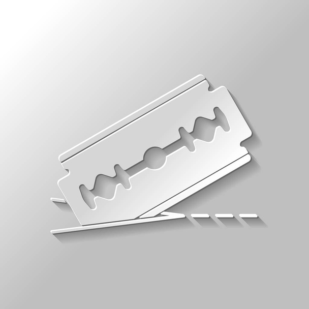 razor blade and cutting line. simple icon. Paper style with shadow on gray background - Wektor, obraz
