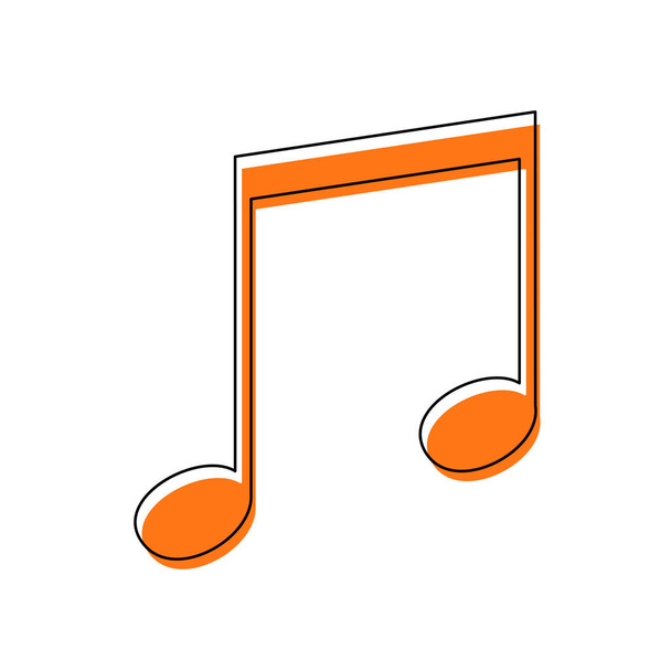 Music note icon. Isolated icon consisting of black thin contour and orange moved filling on different layers. White background - Vektor, Bild
