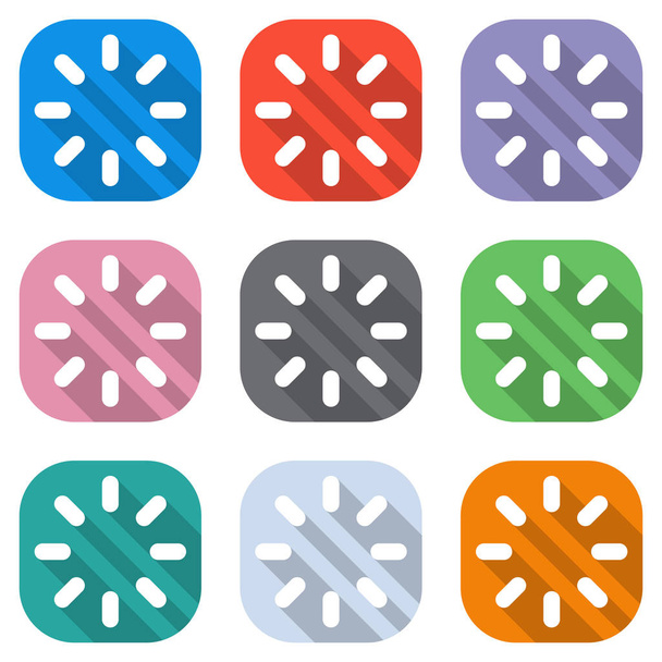 Carregando ou esperar ícone. Conjunto de ícones brancos em quadrados coloridos para aplicações. Sem costura e padrão para cartaz
 - Vetor, Imagem