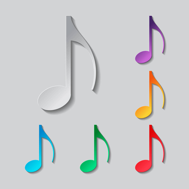 conjunto de iconos de nota musical. diseño de papel con objetos de colores
 - Vector, Imagen