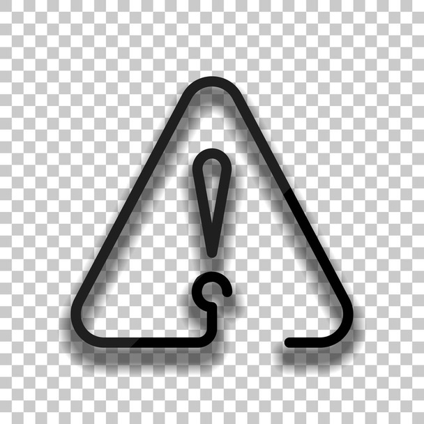 exclamation mark in warning triangle. linear symbol with thin outline. one line style. simple icon. Black glass icon with soft shadow on transparent background - Vector, Image