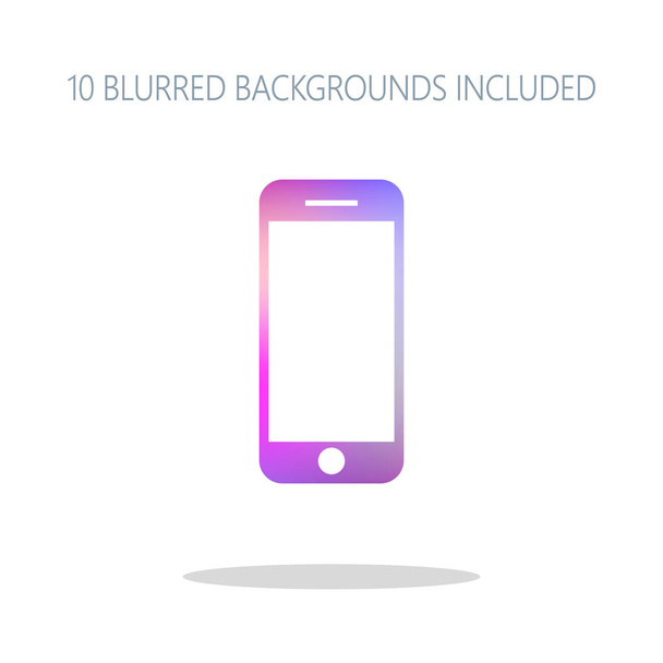 mobile phone icon. Colorful logo concept with simple shadow on white. 10 different blurred backgrounds included - Vector, Image
