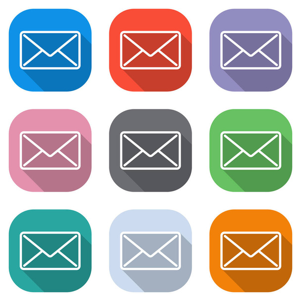 mail close icon. Set of white icons on colored squares for applications. Seamless and pattern for poster - Vektor, obrázek