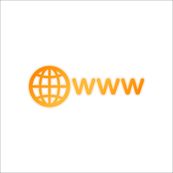 σύμβολο του Διαδικτύου με σφαίρα και www. Πορτοκαλί σημάδι με χαμηλό φωτισμό, σε λευκό φόντο - Διάνυσμα, εικόνα