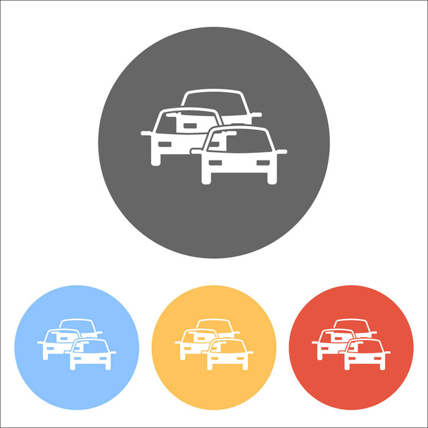 traffic jam icon. Set of white icons on colored circles - Vector, Image