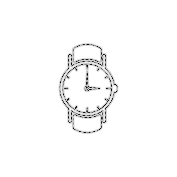 Classic hand watch with arrows, icon. Dotted outline silhouette with shadow on white background - Vector, Image