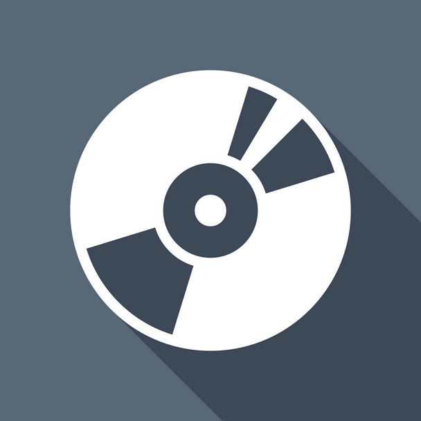 Vinilo vintage, disco de audio, reproductor de dj. Icono simple, logo musical. Icono plano blanco con sombra larga sobre fondo azul
 - Vector, imagen