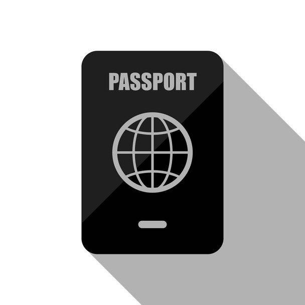 pasaport, basit simgesi. Uzun gölge beyaz arka planda siyah nesnesiyle - Vektör, Görsel