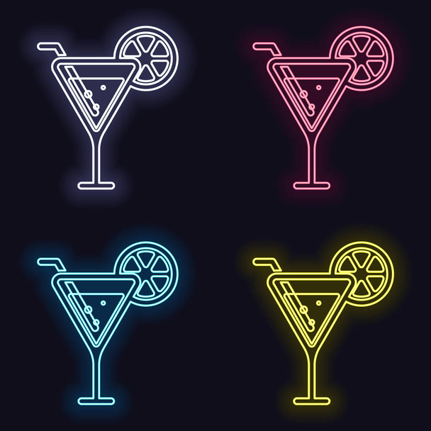 Un cocktail. silhouette simple. Ensemble de mode néon signe. Style de casino sur fond sombre. Modèle sans couture
 - Vecteur, image