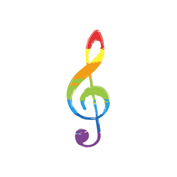 Simple icon of treble key. Drawing sign with LGBT style, seven colors of rainbow red, orange, yellow, green, blue, indigo, violet - Vektor, obrázek
