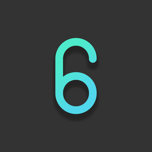 Číslo šest, číslice, jednoduchý dopis. Barevné logo koncept s měkký stín na tmavém pozadí. Ikony barva azurově oceánu - Vektor, obrázek