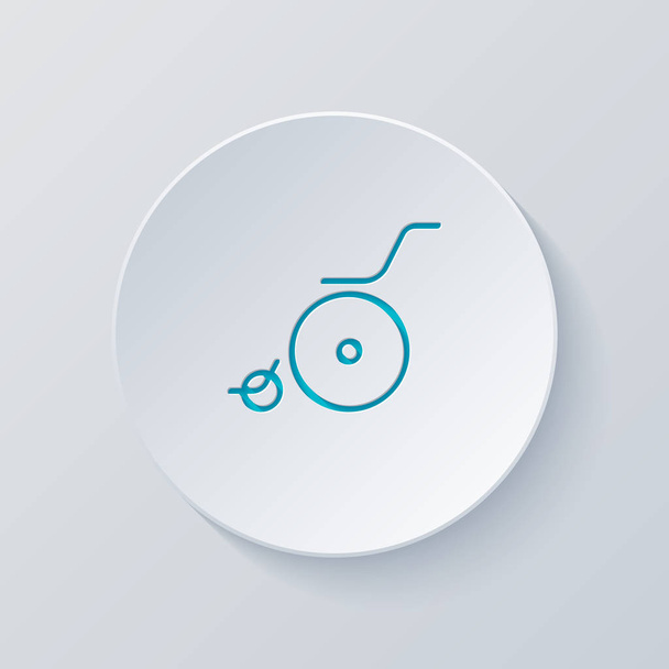Wheelchair. Linear, thin outline. Cut circle with gray and blue layers. Paper style - Vector, Image