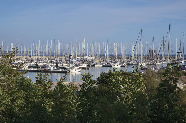 Italy, Sicily, Mediterranean sea, Marina di Ragusa; motor boats and luxury yachts in the port  - Photo, Image