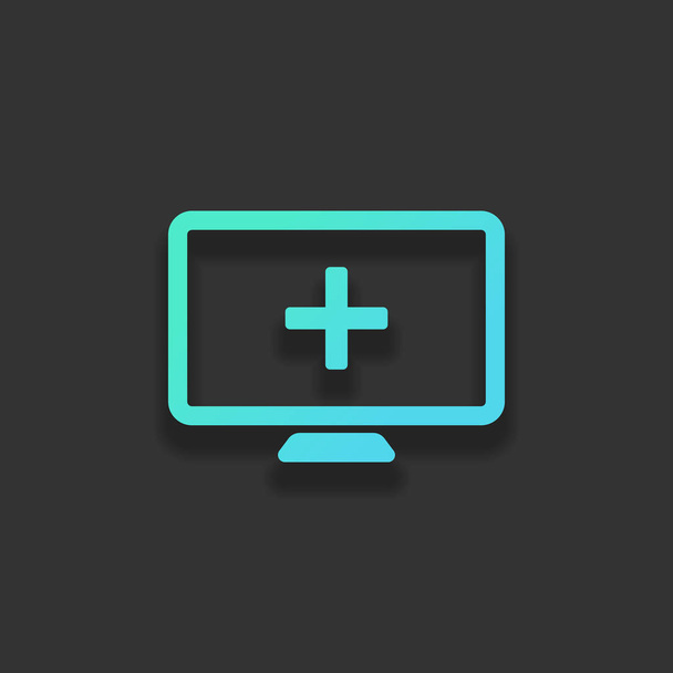 ordinateur et croix médicale, site médical. icône simple. Concept de logo coloré avec ombre douce sur fond sombre. Icône couleur de l'océan azur
 - Vecteur, image