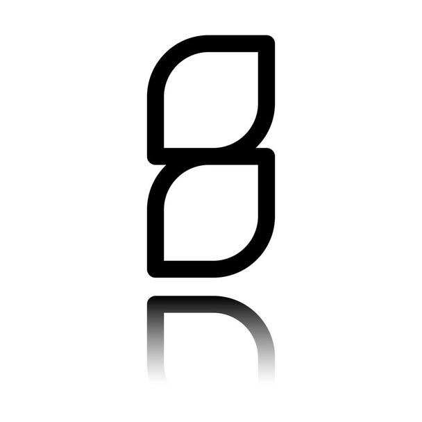 Nummer 8, cijfer, achtste. Zwarte pictogram met spiegel reflectie op witte achtergrond - Vector, afbeelding